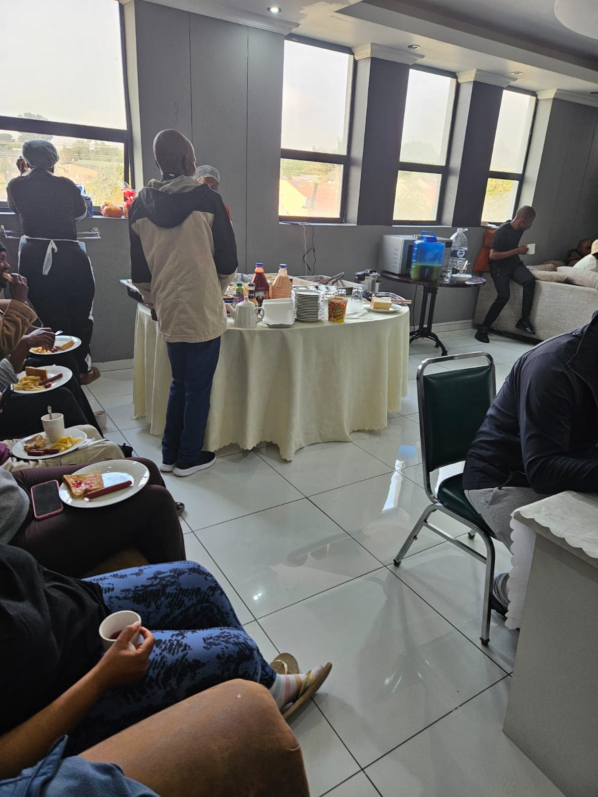 Morning breakfast buffet in our sunlit dining hall